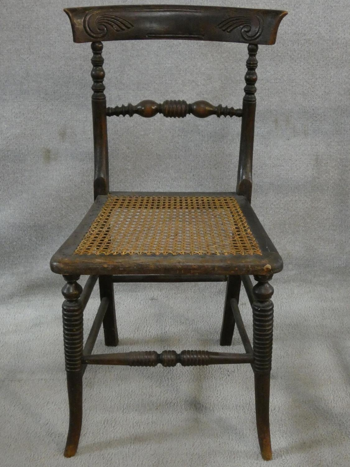 A pair of Regency faux rosewood bedroom chairs each with complementary carved back rails on ring - Image 6 of 10