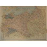 A framed and glazed 19th century hand coloured lithograph showing a map of Eastern Germany by Edward