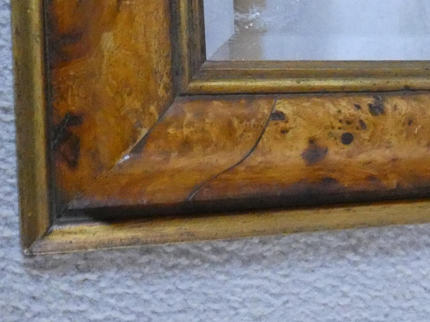 A bevelled wall mirror in burr elm moulded frame. H.58 W.48cm - Image 4 of 5