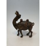 A Chinese Tang style ceramic glazed camel with head raised. H.28xW.30cm