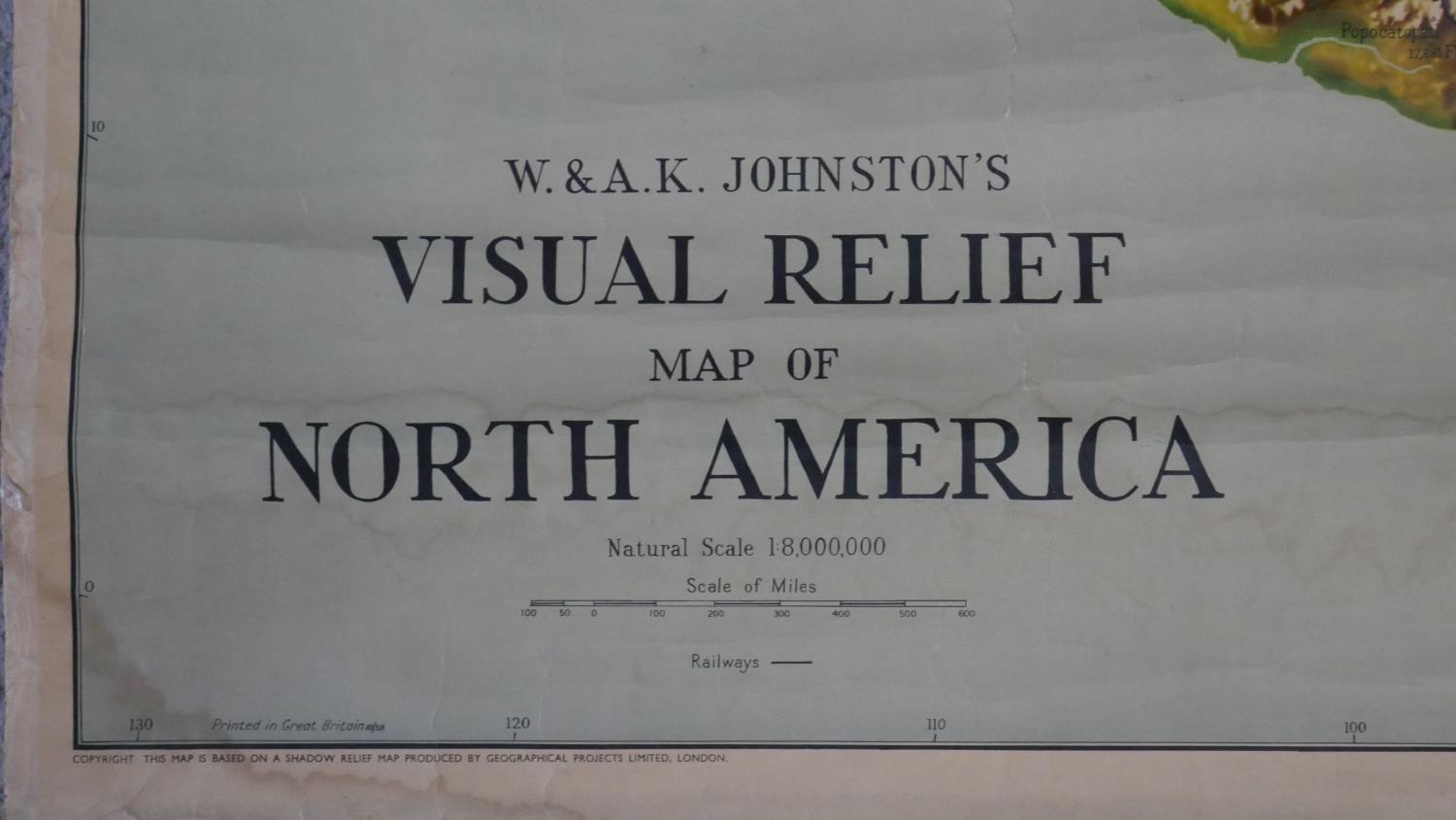 A Large University Chart ?Visual relief Map of North America? by W.A.K Johnston and G.W. Bacon, - Image 3 of 6