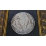 A composite marble relief plaque in gilt frame, Classical figures,signed E.W. Wyon, sculpt Jan 1845.