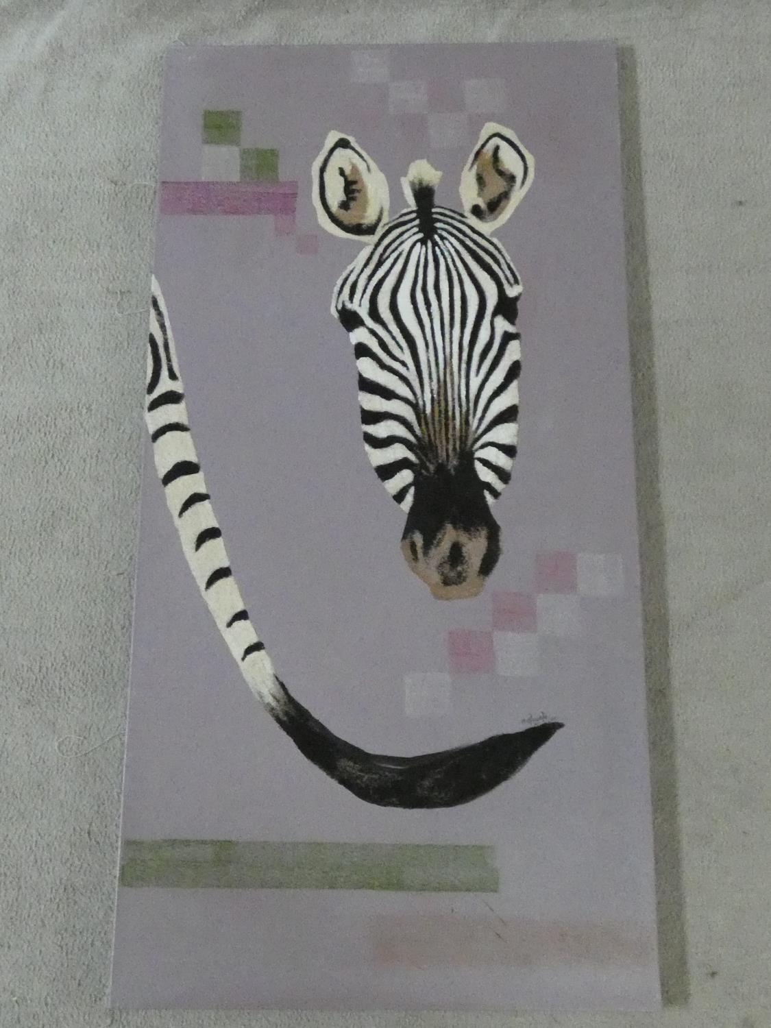 Two oils on canvas depicting an abstract zebra, unsigned. H.120 W.60cm - Image 8 of 12