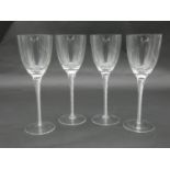 Four blown glass double air twist stem wine glasses with rounded feet. H.19cm