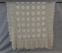 A large cotton lace hand made bed cover. L.265 W.142cm