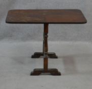 A vintage oak quarter veneered folding table. H.45 L.63 W.42cm