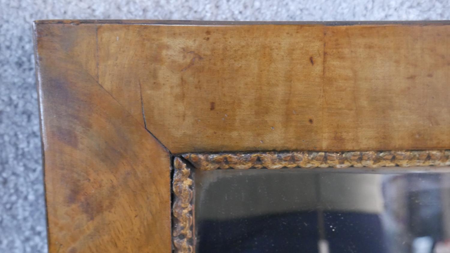 A 19th century walnut framed wall mirror with original bevelled plate within moulded gesso slip. H. - Image 2 of 3