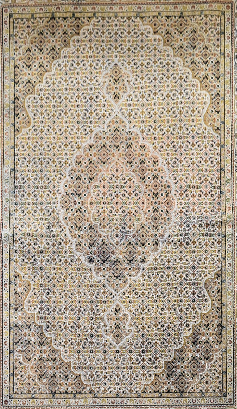 A silk & wool Tabriz style carpet with central medallion and repeating floral design across the fawn - Image 2 of 4