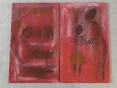 A pair of unframed oils on canvas, figural studies, unsigned. H.100 W.60cm