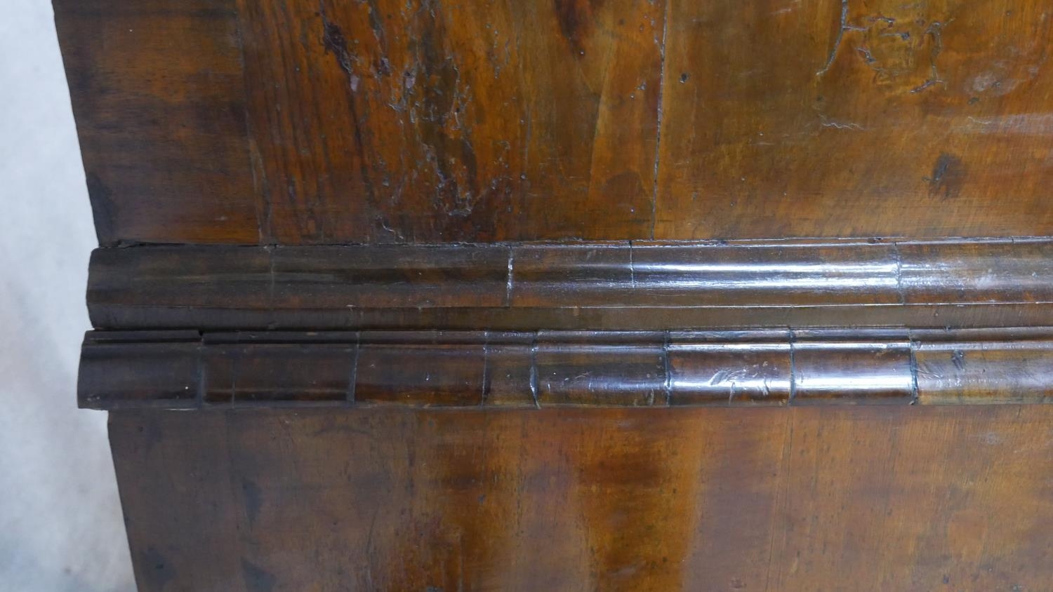 A Queen Anne walnut and feather banded chest on stand with two short and three long graduated - Image 8 of 12