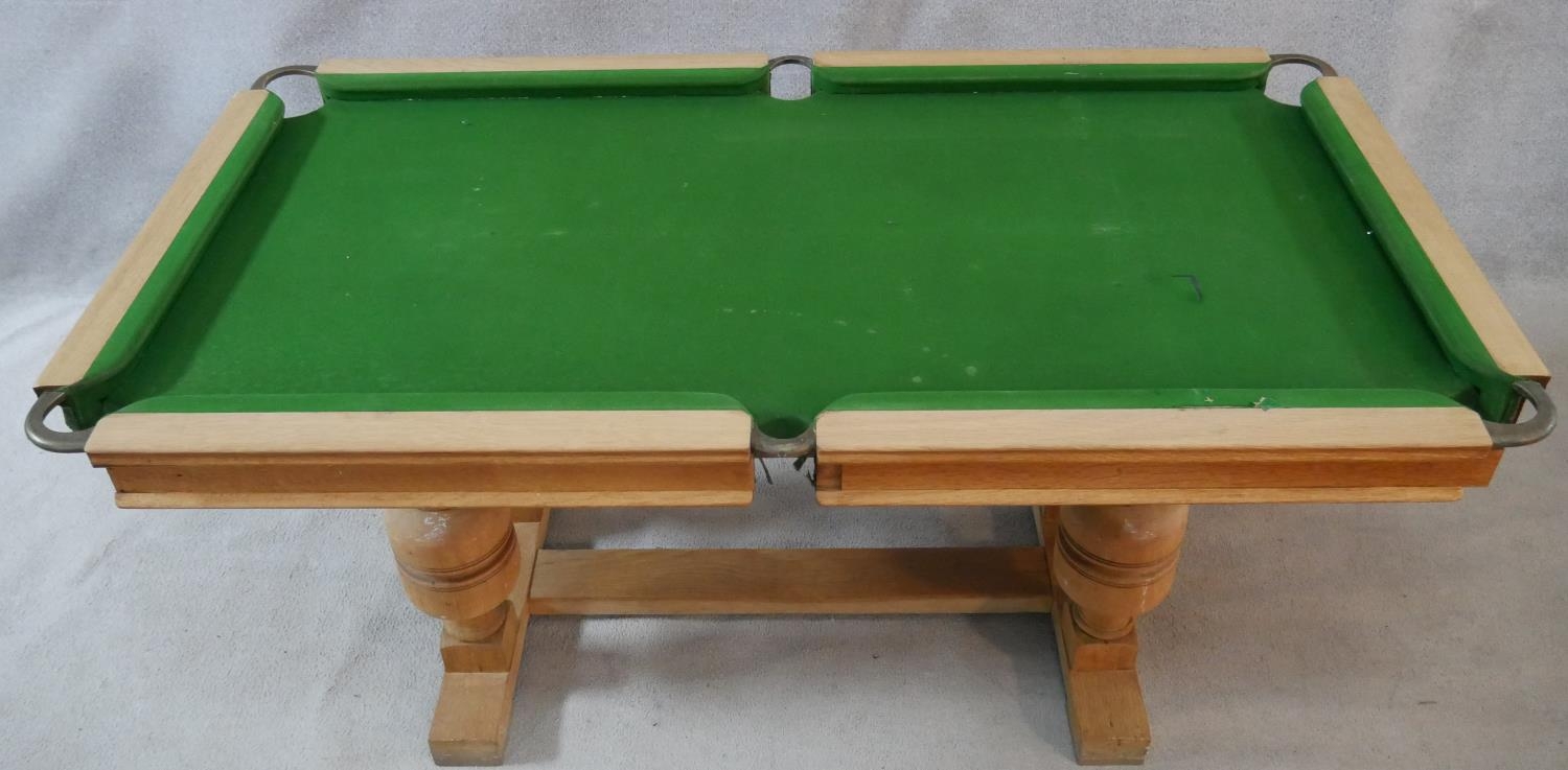 A mid century light oak framed half size snooker table converting to dining table with maker's - Image 2 of 9