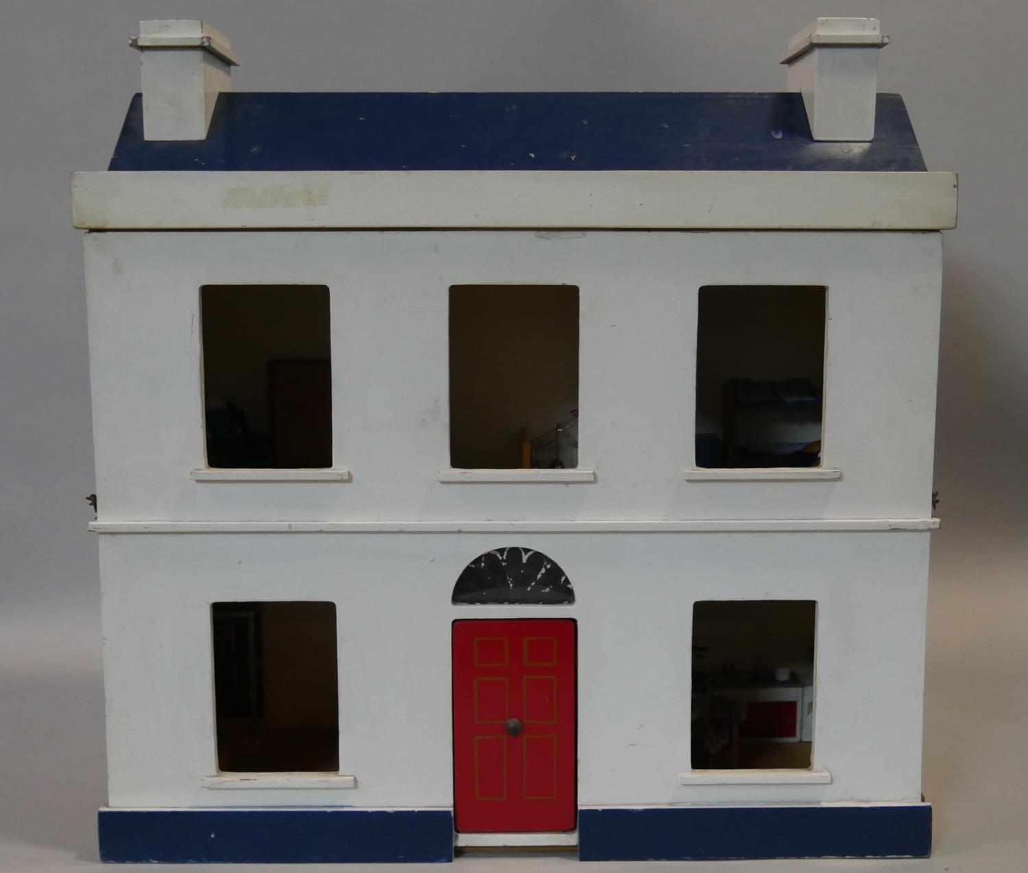 A vintage scratch built doll's house complete with furniture and effects. H.60 L.60 W.24cm - Image 4 of 7