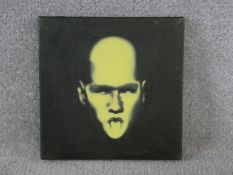 Mauricio Ortiz, oil on canvas 'Small Yellow Head', signed and dated to the reverse. H.25.5 W.25.5cm