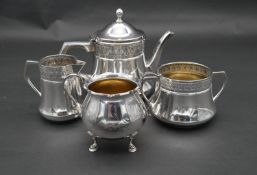 A Continental silver plated Orvit Art Nouveau repousse design three piece coffee set with maker's