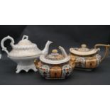 A collection of hand painted and gilded porcelain. Including a white porcelain tea pot with gilded