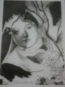 A reverse print on glass, female portrait, inscribed and dated, titled Eloina. H.52 W.39.5cm