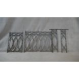 Various wrought iron garden or fence sections with lattice work panels. H.77 W.96cm (largest)
