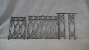 Various wrought iron garden or fence sections with lattice work panels. H.77 W.96cm (largest)