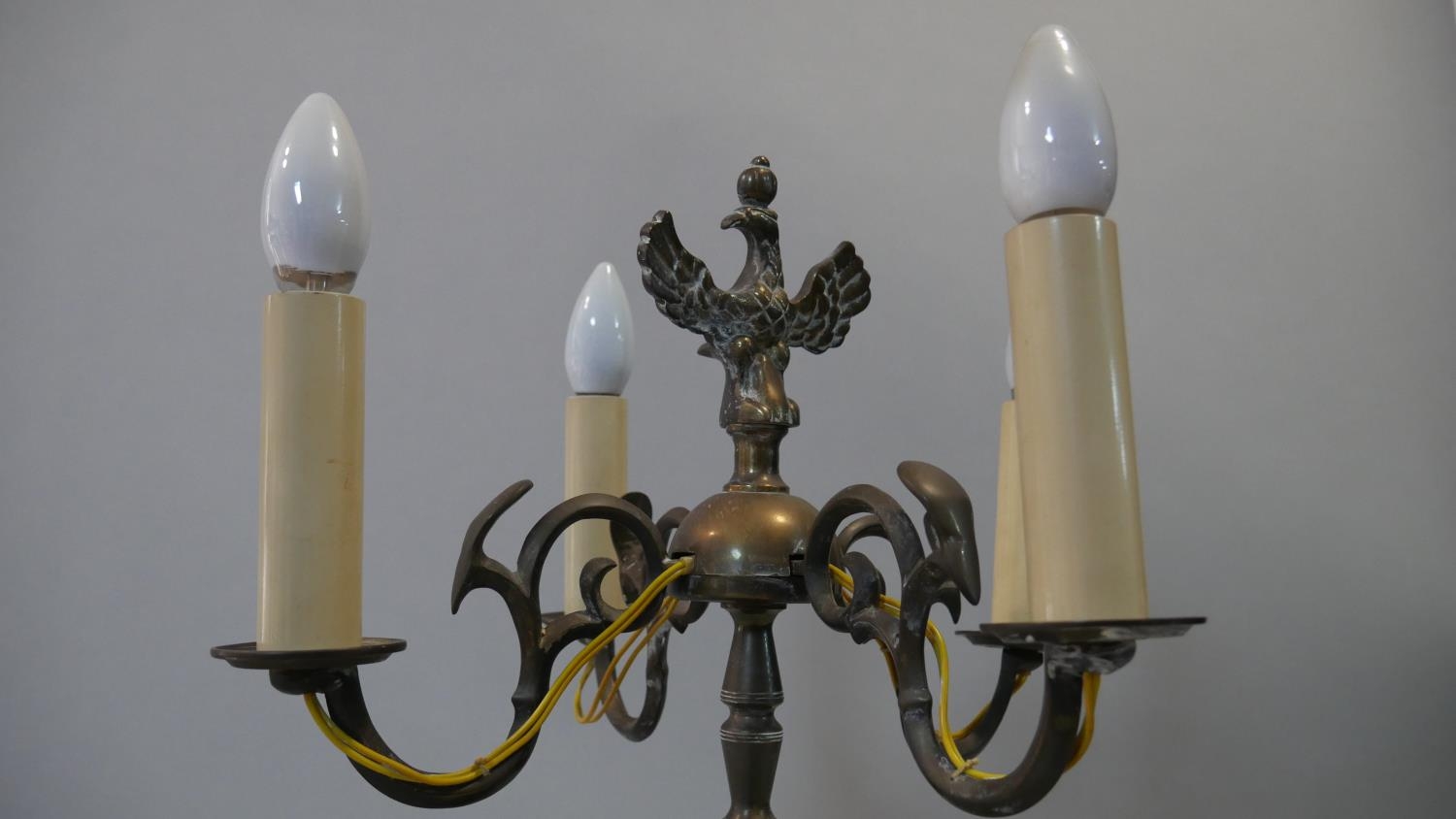 A vintage brass four branch table candelabra with spread eagle finial. H.52cm - Image 3 of 4