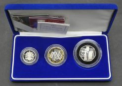 A cased 2003 Silver Proof Piedfort Collection comprising Two Pounds 2003 DNA Proof, One Pound 2003