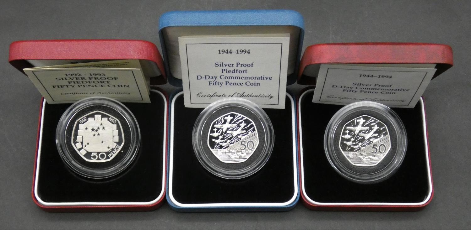 A 1994 Royal Mint silver proof Piedfort D-Day commemorative fifty pence coin, cased with