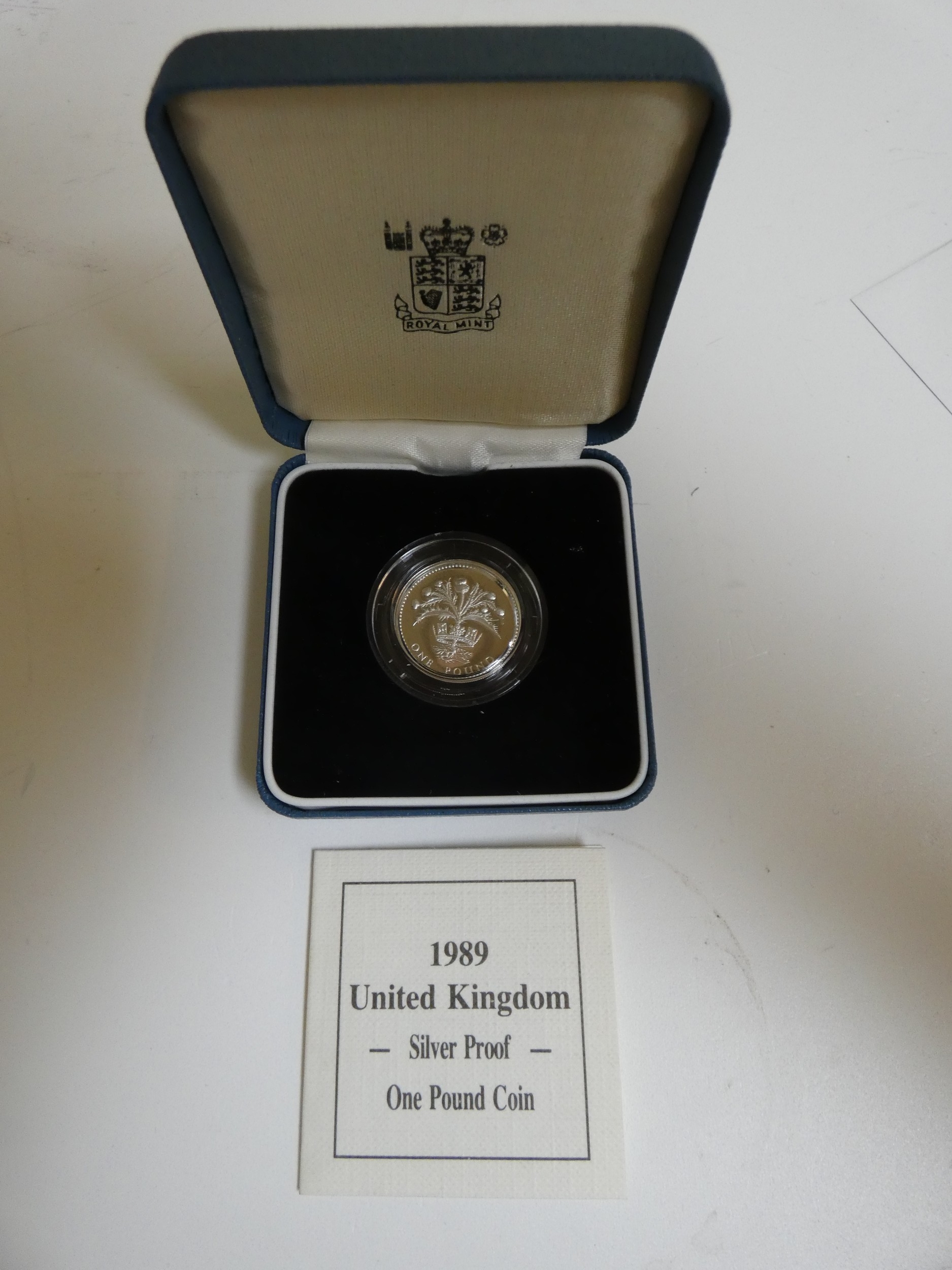 Four Royal Mint cased silver proof pound coins. Each in pale blue presentation case with COA. - Image 3 of 5