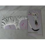 Two oils on canvas depicting an abstract zebra, unsigned. H.120 W.60cm