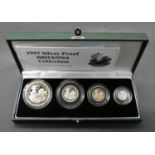 A Royal Mint 1997 silver proof four coin Britannia Collection, green leather presentation case