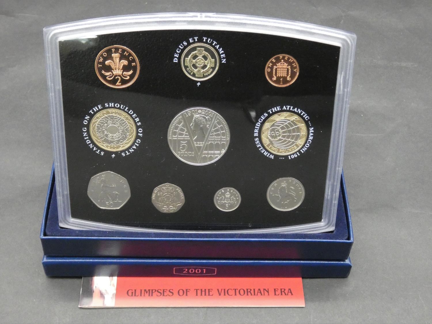 A Royal Mint 2001 United Kingdom 10-Piece proof set Glimpses of the Victorian Era, with COA and blue