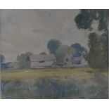 James Armstrong, a framed and glazed watercolour, rural landscape with farmhouse and barn, signed.