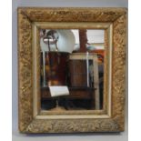 A 19th century gilt wood and gesso wall mirror in floral decorated frame. H.59 W.51cm