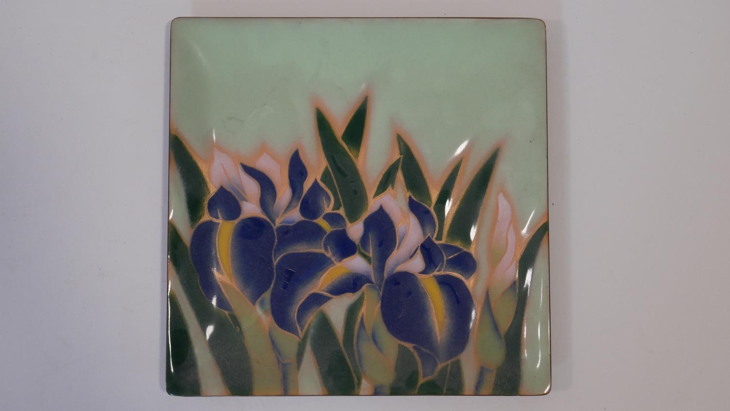 A collection of ceramics and metalware. Including an enamel on copper square dish with iris flower - Image 4 of 10