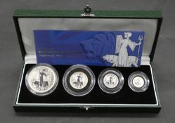 A United Kingdom Royal Mint 2001 silver proof Britannia collection, in green leather case with