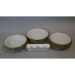 A collection of porcelain plates. Including a set of six of three different sizes of plates by