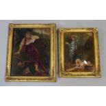 A pair of late 19th century pre Raphaelite style gilt framed hand coloured reverse prints on