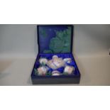 A boxed Crown Staffordshire Ellesmere coffee set for six, one saucer broken, otherwise as new in