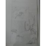 A pencil on paper work by American artist Jim Shaw, picture board style sketches, gallery stamp to