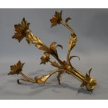 A gilt metal five branch candelabra with naturalistic flower and leaf arms L.48cm