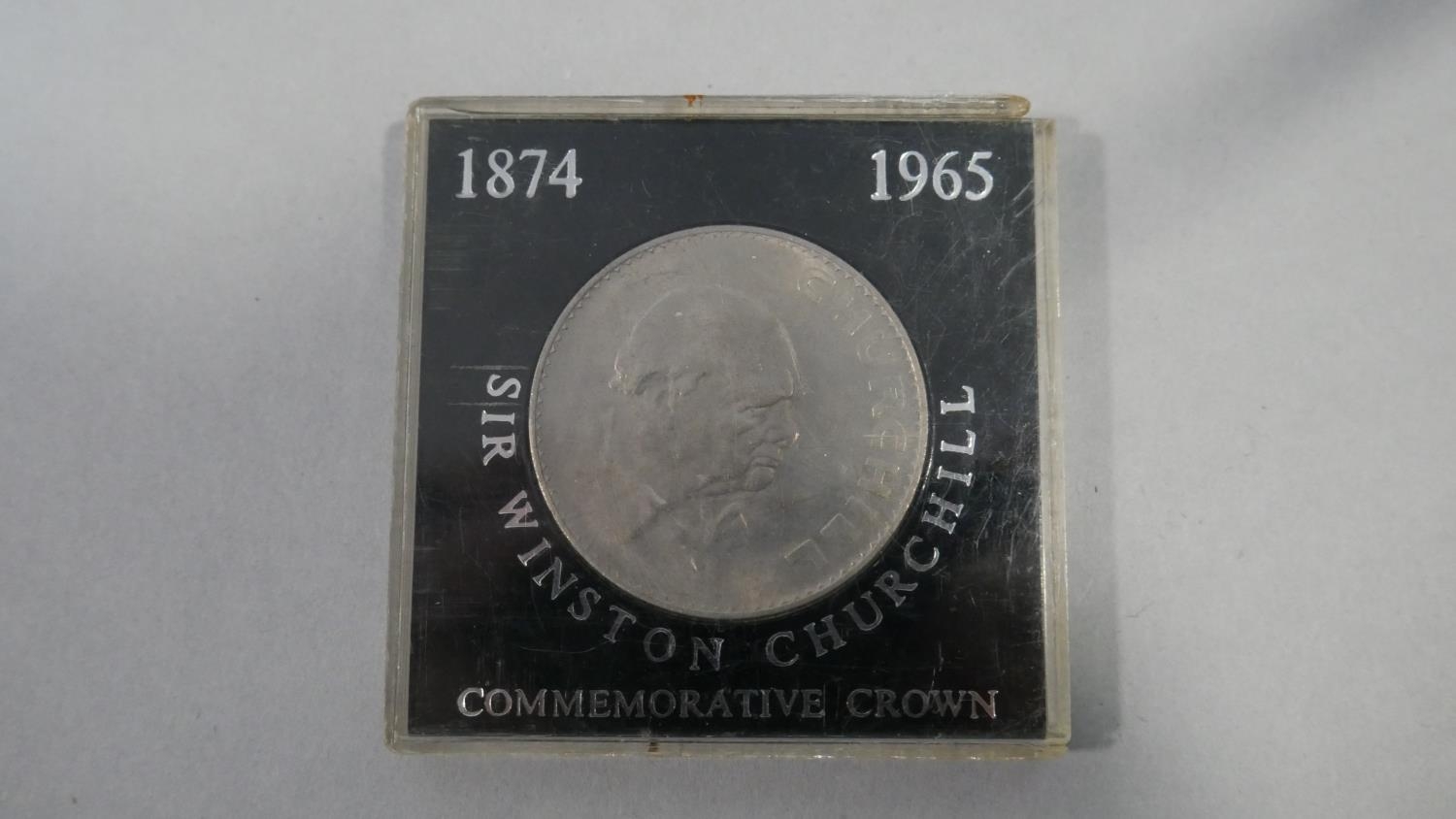 Nine silver coins in cases. Including a 1965 Sir Winston Churchill commemorative silver proof crown, - Image 4 of 17