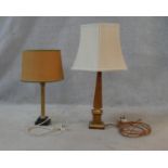 A vintage brass Corinthian column table lamp on a marble base and a similar in the form of an