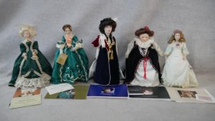 A collection of fourteen porcelain headed Franklin Heirloom Dolls, boxed and with paperwork. H.