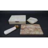 An alabaster lidded cigar box with Lapis Lazuli catch along with an alabaster and gilt metal cigar