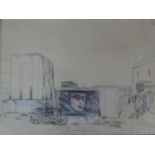 Martin Fuller, a crayon on paper with watercolour, Cold Store II, signed and dated, gallery label to