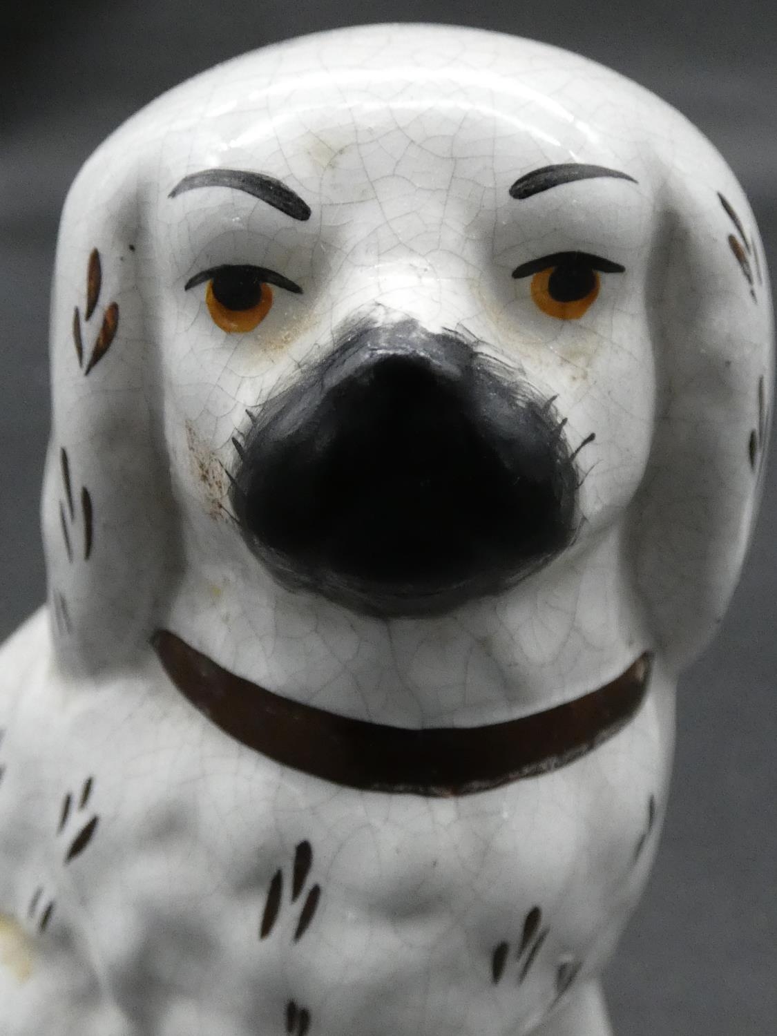 A pair of 19th century Staffordshire style dogs and a painted and glazed Japanese vase. H.25cm - Image 3 of 9