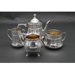 A Continental silver plated Orvit Art Nouveau repousse design three piece coffee set with maker's