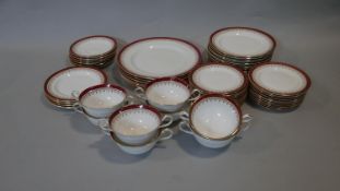 A part dinner service, Aynsley Durham, 6 dinner plates, soup bowls, side plates etc, maker's stamp