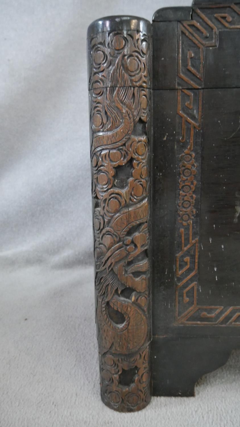 A Chinese camphor coffer with all over carved figural decoration. H.58.5 W.103.5 D.54cm - Image 8 of 9