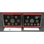 A 1993 Royal Mint deluxe proof set in plastic case in padded red leather wallet along with a 1997