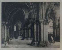 A 19th century framed and glazed etching, interior Bruges Cathedral, indistinctly signed and