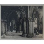 A 19th century framed and glazed etching, interior Bruges Cathedral, indistinctly signed and